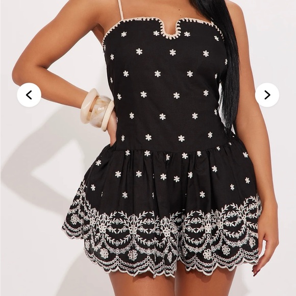 Fashion Nova Pants - Fashion Nova Black Romper with White Embroidery